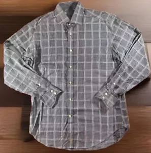 THOMAS DEAN Shirt Mens Med Purple Gray Plaid Pima Cotton Long Sleeve Button Up - Picture 1 of 8