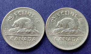 Lot Of 2 1867-1992 Canadian Nickels Five Cents Circulated - Picture 1 of 2