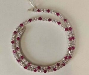 20 Ct Round Cut Lab-Created Red Ruby Tennis Necklace 14K White Gold Finish