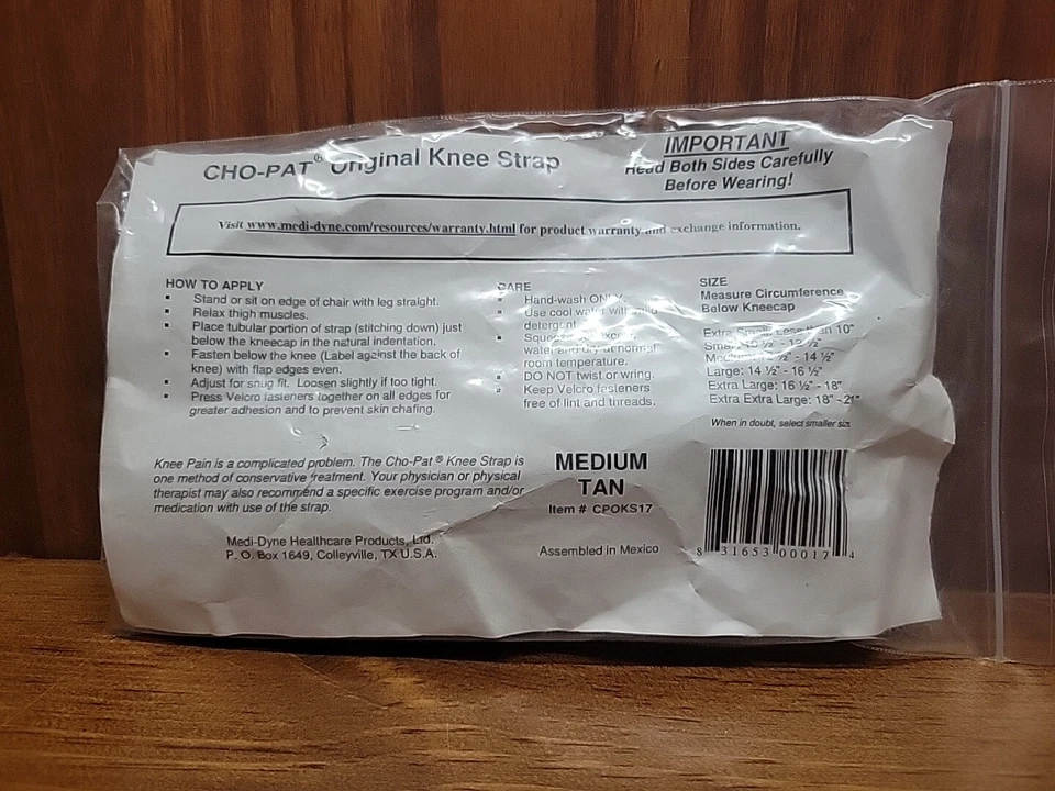 NUEVO Cho-Pat Original Correa de Rodilla Mediana Beige 12.5-14.5” Soporte para Corredor y Jersey Foto 1 de 2