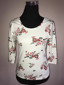$195 NUEVO CON ETIQUETAS Camiseta Rebecca Taylor SS MARGUERITE JY Manga 3/4 Flora Nieve Talla M - Imagen 1 de 9