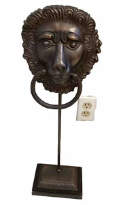 Vintage Large Brass Lion Head Freestanding Hand Towel Holder - Picture 1 of 10