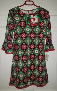 COUNTING DAISIES red Green Floral Stretch Cotton Christmas Dress. Girls 6X NWT - Picture 1 of 5
