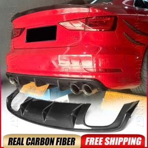 Fits Audi S3 A3 Sline Sedan 2013-16 REAL CARBON Rear Bumper Diffuser Lip Spoiler - Picture 1 of 16