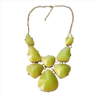 Chunky Lucite Gem Bright Green Gold Tone Statement Necklace - Image 1 of 4