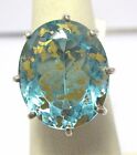 Sterling Silver Blue Topaz Gold Leaf Ring Size 6   7.4 Grams    Syboll
