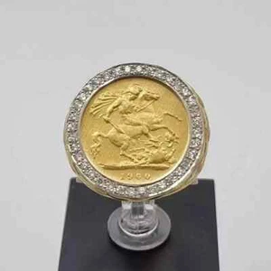 Lab Created Diamond 1Ct Half Sovereign Signet Men's Ring 14K Yellow Gold Plated - Picture 1 of 8