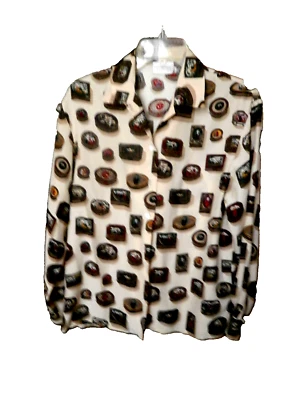 Camisa con cuello abotonado primera edición nueva sin etiquetas 100 % SEDA ~ larga/sl marfil-talla: M/P-L/P Foto 1 de 4