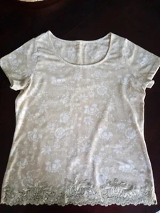 Coldwater Creek Short Sleeve Top Beige and White Lace Trimmed Small - Picture 1 of 6