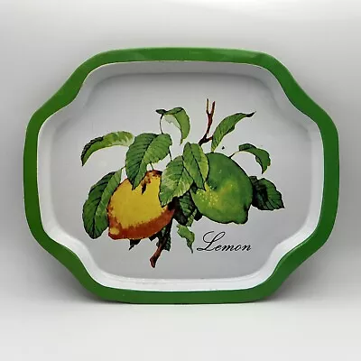 Vintage Tin Metal Tray Lemon Green Rim Vanity Trinkets Catchall Serving - Image 1 of 4