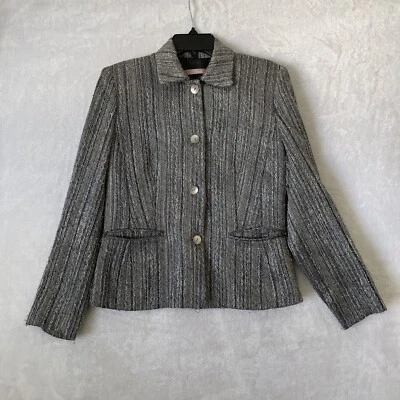 Nicola Womans Blazer Top Gray 6 Geometric Long Sleeve Collared Pockets - Image 1 of 4