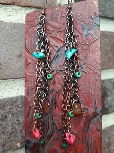 Handmade Turquoise, Amber, Rhodonite Earrings - SorjuanaLolita Designs - Picture 1 of 8