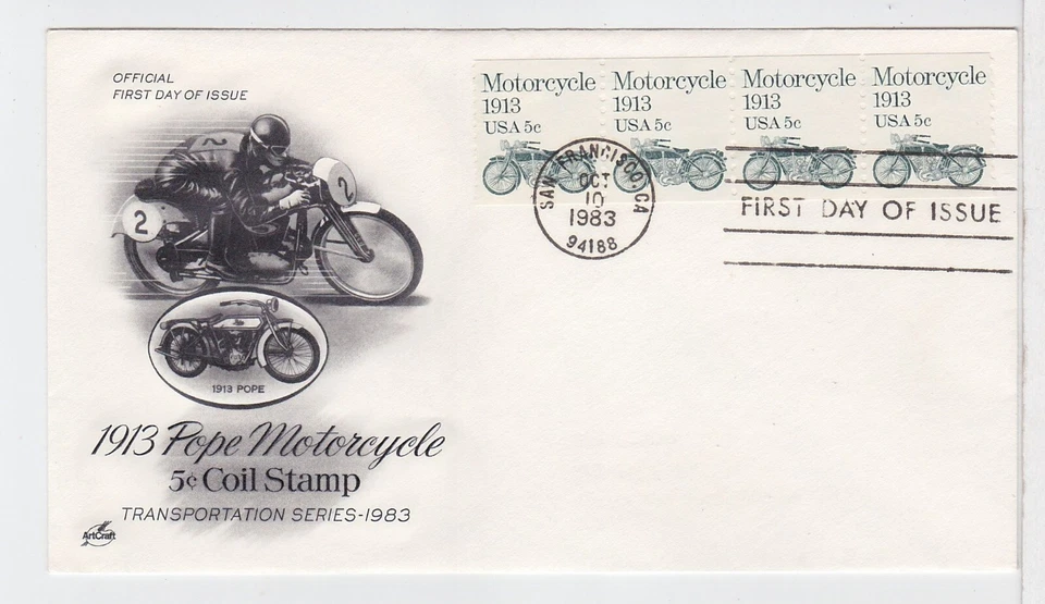 TurtlesTradingPost- Motorcycle- Transportation Series 1983 #1899- FDC Artcraft - Image 1 of 1