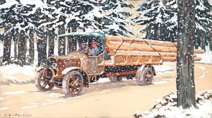 COUSYN - GOUACHE INDUSTRIEFAHRZEUG LKW TYP RIDELLE FLACHBETT - 1927 - Bild 1 von 1