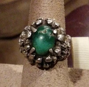 Vintage brutalistischer Navajo grüner Türkis Sterlingsilber Ringgröße 6,5 Modernis 8,6 g - Bild 1 von 12
