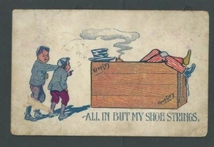 1907 Post Card Vintage Humor All In But My Shoe Strings - Bild 1 von 1