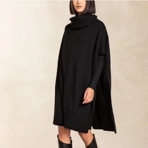 NakedCashmere Kenzie Turtleneck Cashmere Poncho in Black One Size - Picture 1 of 11