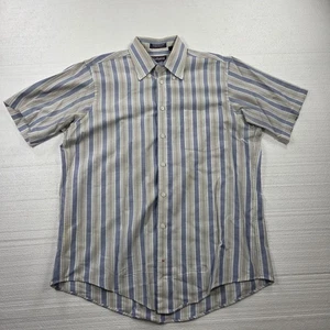 Hathaway Shirt Mens 16 Short Sleeve Oxford Button Up Striped Casual Dress Shirt - Picture 1 of 9