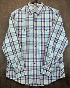 IZOD Button Up Dress Shirt - Mens L - Blue & Green Plaid - The Explorer (4033) - Picture 1 of 11