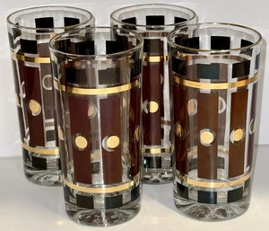 Brown Gold Retro Mcm Mid Century Drinking Glasses - 5.5" ~12oz ~70s by CCC - Picture 1 of 9