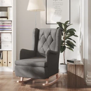 vidaXL Sillón con patas mecedoras madera de caucho tela gris oscuro - Imagen 1 de 8