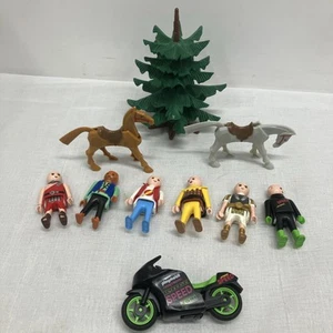 Vintage Playmobil Figure Lot of 6 Geobra 1993 1992 1974 2 Horses Tree Motorcycle - Picture 1 of 7