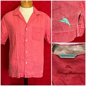 Camisa roja Tommy Bahama roja con botones 100 % lino talla pequeña informal - Imagen 1 de 11