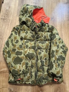 VTG Cabelas Hunting Coat Men LRG Camouflage & Blaze Orange Reversible Down Parka - Picture 1 of 8