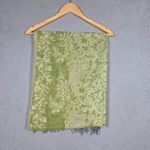 Pashmina Wrap Scark Womens OS 56x66 Green Pashmina Silk Floral Knit Lightweight - Picture 1 of 10