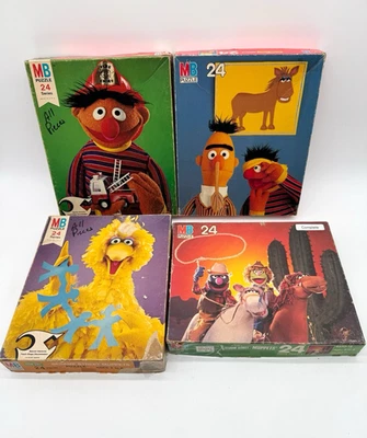 LOT (4) Vintage Sesame Street Puzzles Big Bird Milton Bradley 70s - ALL COMPLETE - Image 1 of 4