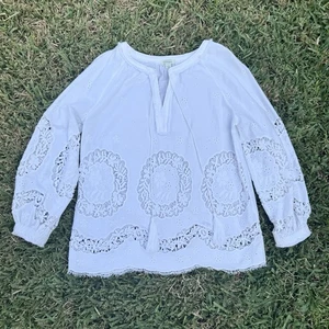 Sundance Shirt Women’s L White Peasant Lace Fairy Coastal Cottage Coquette Boho - Picture 1 of 8