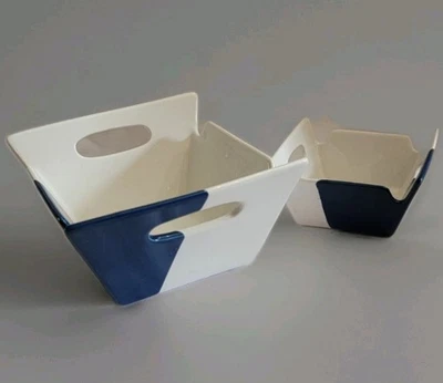 (2) 10 Strawberry Street Black And White  Square With Handles Serving Decorative - Image 1 of 4