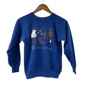 Alaska Critters Crewneck Sweater Blue Vintage Youth L - Picture 1 of 5