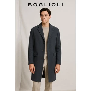 Boglioli Mens 54R Wool Long Dress Coat Grey Classic Minimalist Classic Preppy - Picture 1 of 13