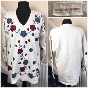 Vintage Dorothy Perkins Ladies Beige Mix Appliqué Floral Embroidered Jumper 16UK - Picture 1 of 12