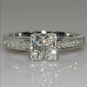 1.50 Ct Princess Round Lab Created Diamond Engagement Ring 14K White Gold Finish - Picture 1 of 6