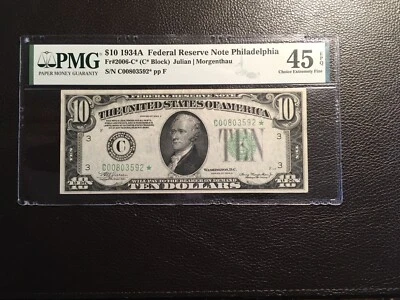 10.00 1934-AFRNote Fr2006-C Star!!! PMG 45 choice extremely fine EPQ - Image 1 of 2