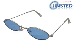 Adult Modern Oval Sunglasses Blue Tinted Lens and Silver Frame UV400 AOV004 - Picture 1 of 3