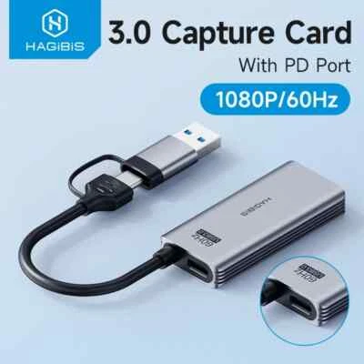Hagibis USB 3.0 Video Capture Card HDMI to USB/USB C 1080p 60Hz with PD Port - Image 1 of 4