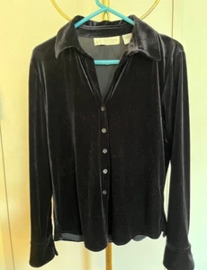 Vintage VS Sport Black Velvet Button Up Long Sleeve Shirt Womens Size Medium - Picture 1 of 15