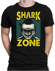 Shark Zone  | Herren Fun T-Shirt Regular Fit S bis 4XL Weißer Hai Jaws Megalodon - Picture 1 of 6