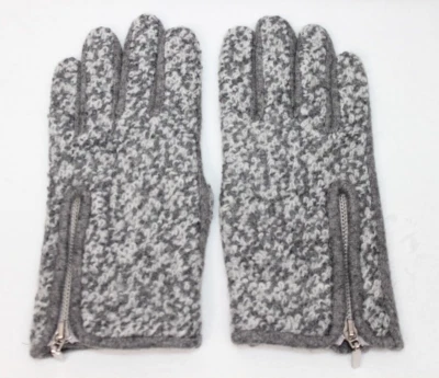 Nordstrom Womens Gray White Zip Boucle Touchscreen Gloves Wool Blend M - Image 1 of 4