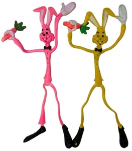 (2) Vintage Easter Unlimited Bendable 12" Bunny Rabbit Figures Bendy Pink Yellow - Picture 1 of 8