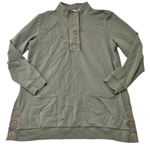 Soft Surroundings Women Olive Green 1/4 Button Up Long Sleeve Sweater Tunic Sz L - Picture 1 of 9