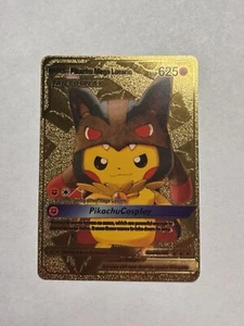 Pikachu Mega Lucario Tag Cosplay Gold Foil Fan Art Display Card NM/M - Picture 1 of 2