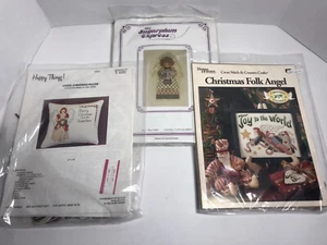 3x Vintage Kreuzstich Set Lot Weihnachten Urlaub Engel Baumspitze Kissenrahmen - Bild 1 von 8
