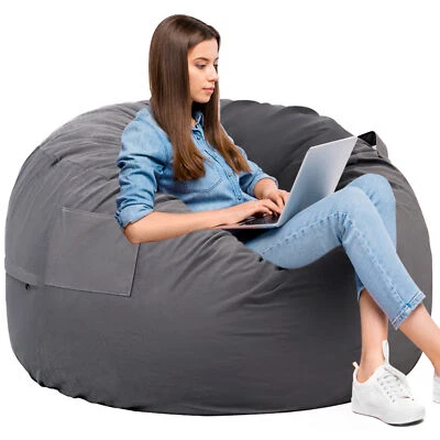 Bean Bag Chair Oversized Round Comfy Sofa Foam Filled Couch - Removable Cover - Image 1 of 4