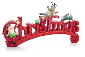 Weihnachtsdekoration Ornament Schild ""WEIHNACHTEN"" Rentier Weihnachtsmann Pinguin NEU - Bild 1 von 1