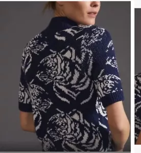 Suéter Maeve Anthropologie M Divendra Azul Floral Manga Corta 4 Botones Hombro - Imagen 1 de 11