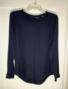 Vince Damen Seide Langarm Rundhals Pullover Bluse Oberteil Marineblau Größe M - Bild 1 von 13